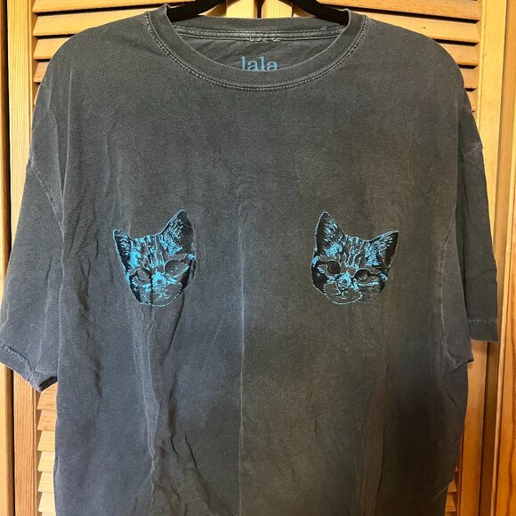 Dressed in LALA Tops - Dressed in LALA - Kitty Cat Cropped Tee - L/XL